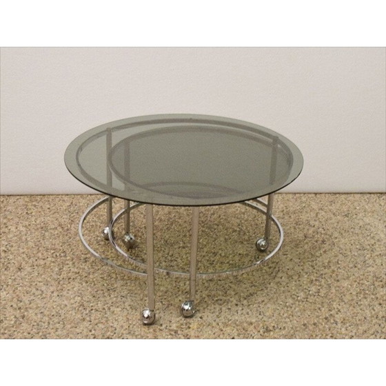 Image 1 of Vintage chroomstaal en kristallen nesttafels, 1970