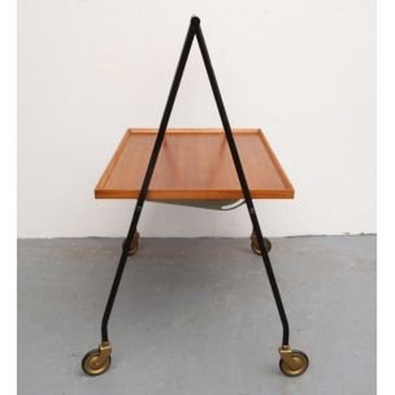 Image 1 of Scandinavische vintage serveertafel van teakhout en zwart metaal, 1960