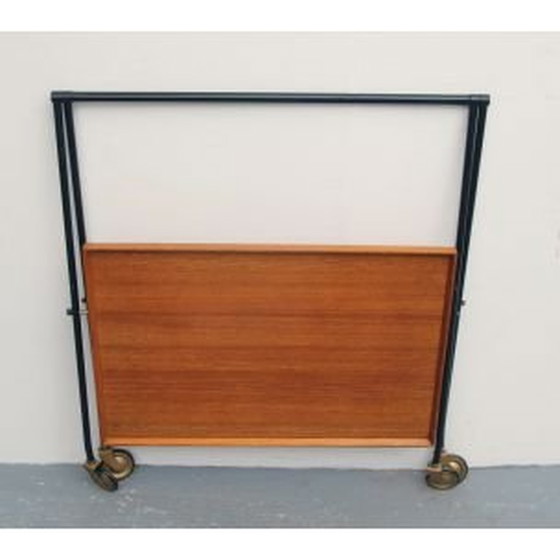 Image 1 of Scandinavische vintage serveertafel van teakhout en zwart metaal, 1960