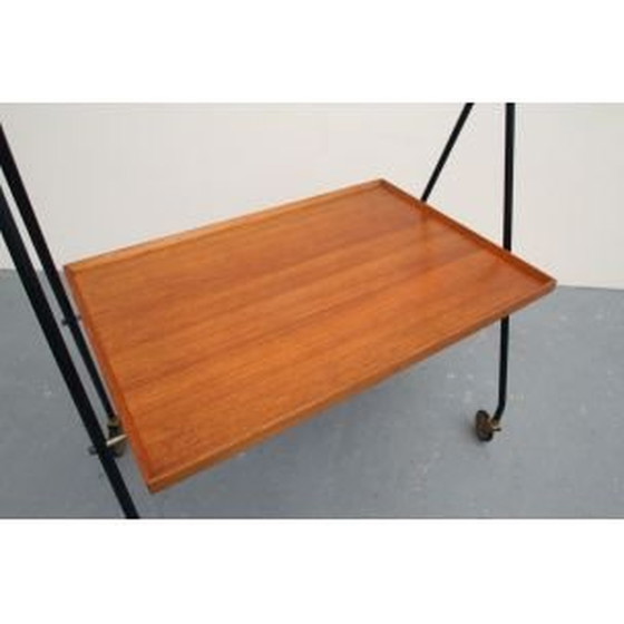 Image 1 of Scandinavische vintage serveertafel van teakhout en zwart metaal, 1960