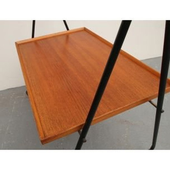 Image 1 of Scandinavische vintage serveertafel van teakhout en zwart metaal, 1960