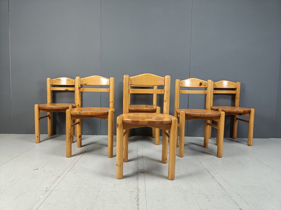 Image 1 of Set van 6 Scandinavische eetkamerstoelen grenenhout, 1980S