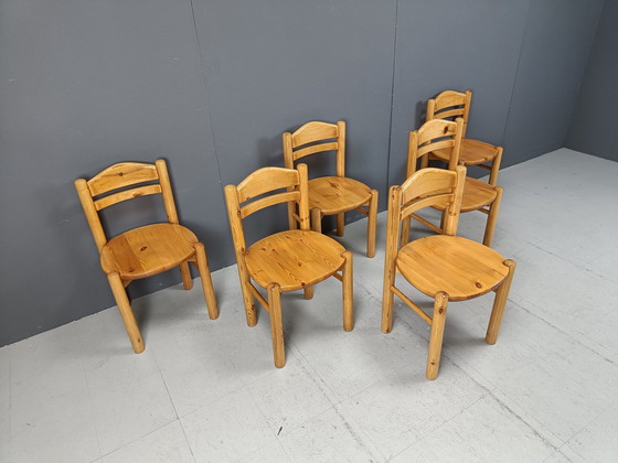 Image 1 of Set van 6 Scandinavische eetkamerstoelen grenenhout, 1980S