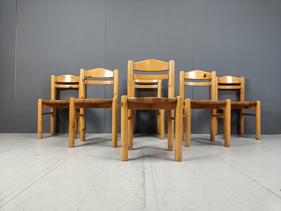 Image 1 of Set van 6 Scandinavische eetkamerstoelen grenenhout, 1980S