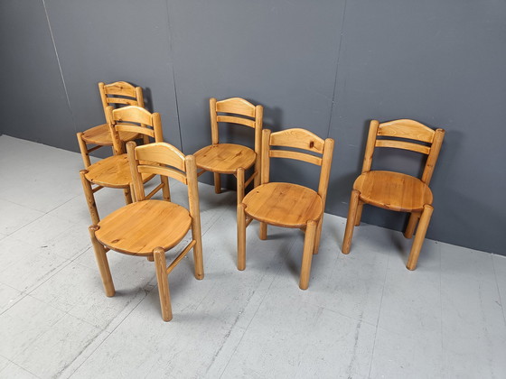 Image 1 of Set van 6 Scandinavische eetkamerstoelen grenenhout, 1980S