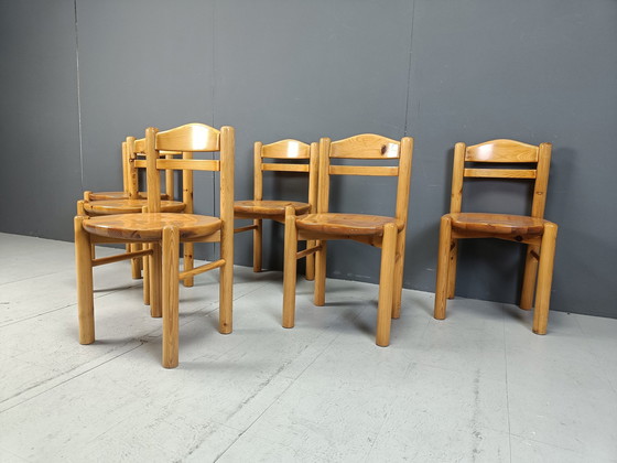 Image 1 of Set van 6 Scandinavische eetkamerstoelen grenenhout, 1980S