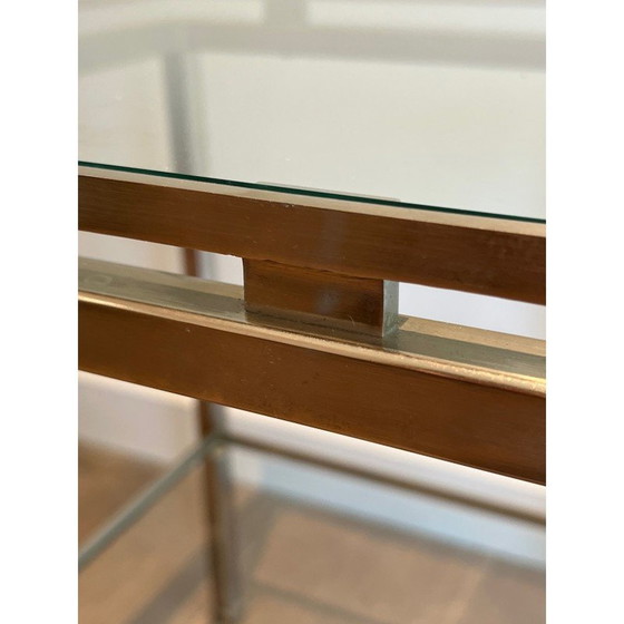 Image 1 of Paar vintage bijzettafels in geborsteld staal en transparant glas van Guy Lefèvre voor Maison Jansen, 1970