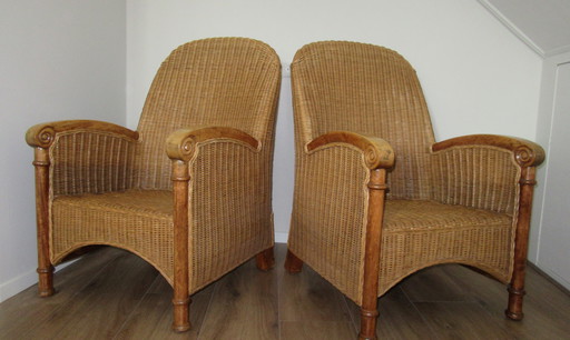 2x Handgemaakte rieten fauteuils