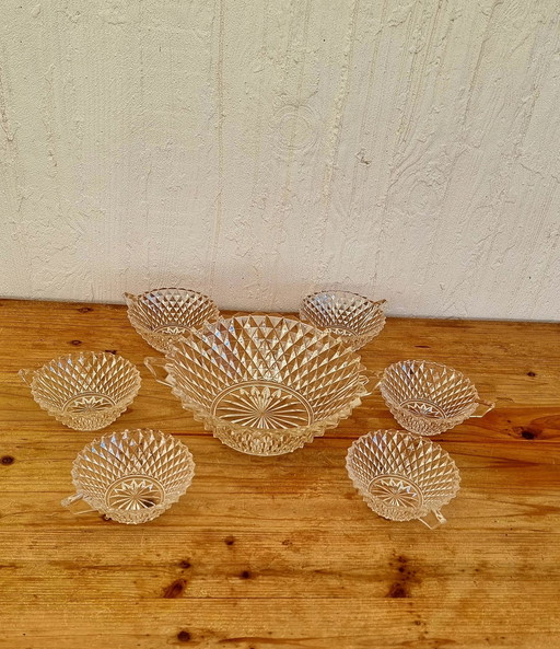 Vintage geslepen glazen dessert set