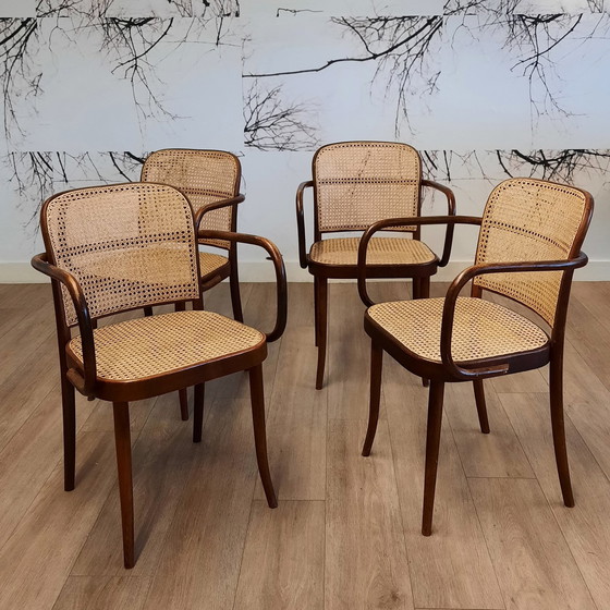 Image 1 of Set van 4 bruine No. 811 of Praagse stoelen van Ligna, 1970S