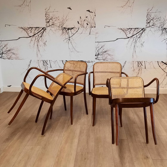 Image 1 of Set van 4 bruine No. 811 of Praagse stoelen van Ligna, 1970S