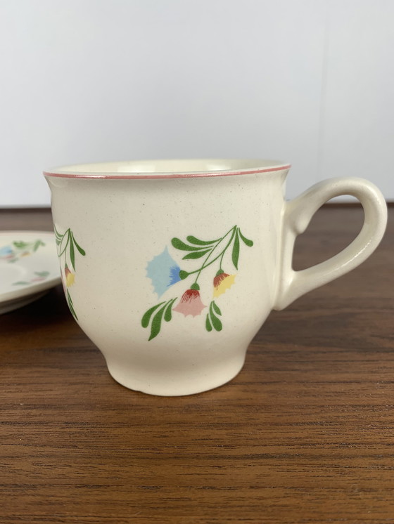 Image 1 of Set van 6 vintage kopjes + schotels, bloemenpatroon, Duitsland