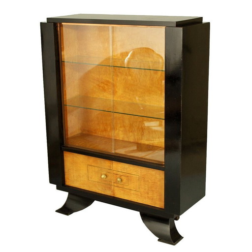 Vintage Art Deco kast in mahonie fineer en glas, 1920