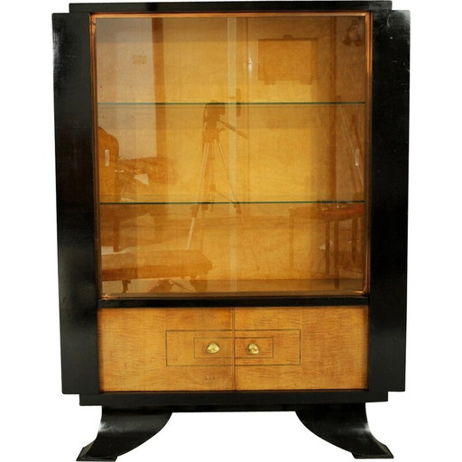 Vintage Art Deco kast in mahonie fineer en glas, 1920