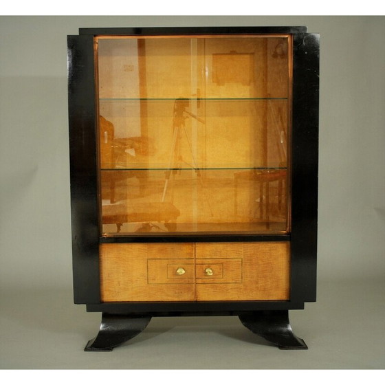 Image 1 of Vintage Art Deco kast in mahonie fineer en glas, 1920