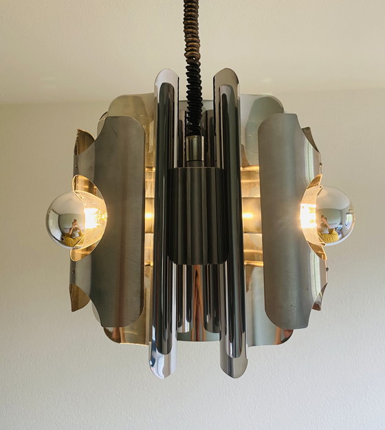 Image 1 of Vintage verchroomde hanglamp 70’s