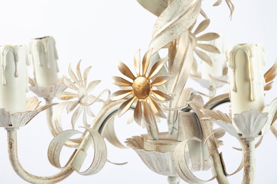 Image 1 of Witte hanglamp en wandlamp van Metaal met bloemenlook, jaren 70