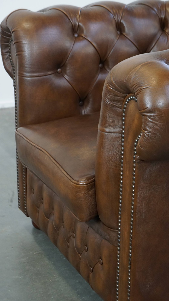 Image 1 of Bruine Rundleren Chesterfield Fauteuil