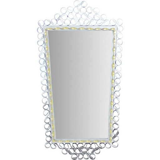 Vintage spiegel in handgemaakte metalen lijst, Tsjecho-Slowakije 1950