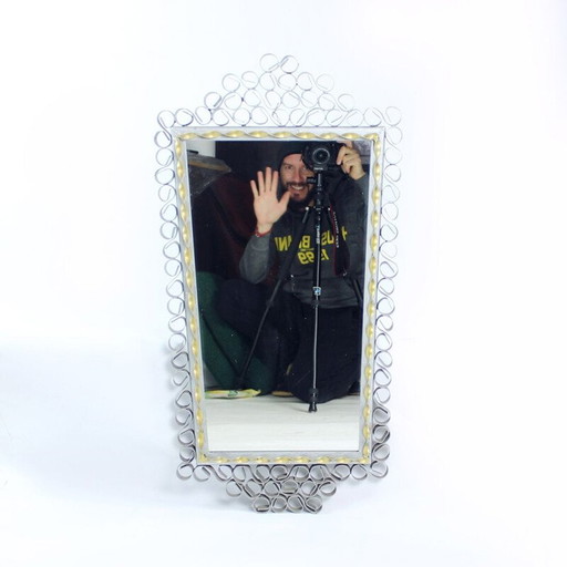 Vintage spiegel in handgemaakte metalen lijst, Tsjecho-Slowakije 1950