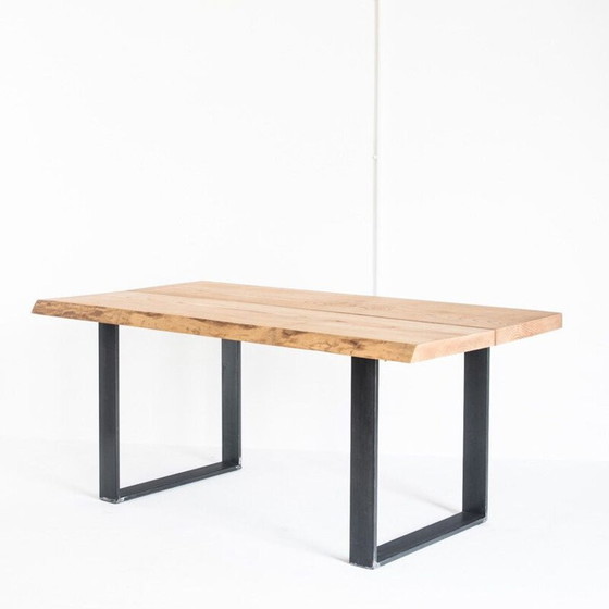 Image 1 of Massief essenhouten eettafel met behandelde ijzeren poten