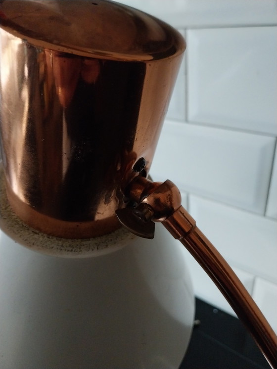 Image 1 of 1 X Set Van 2 Czechische Wit Met Roodkoperen Tafellampen 1960'S 