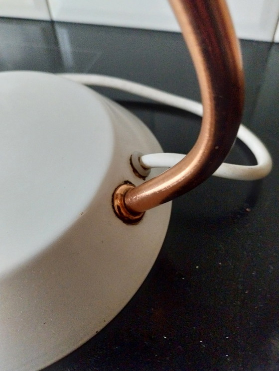 Image 1 of 1 X Set Van 2 Czechische Wit Met Roodkoperen Tafellampen 1960'S 