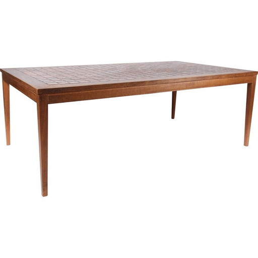 Vintage teakhouten salontafel met rode tegels, Denemarken 1960