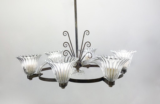 Mid Century Moderne Kroonluchter, Murano, Barovier-stijl, 1950S