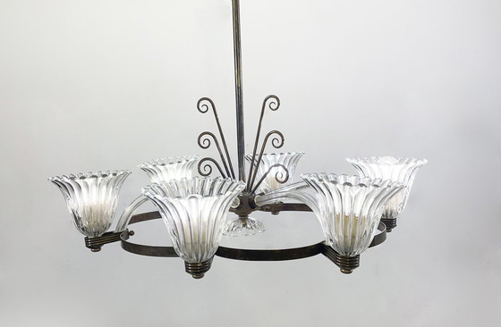 Image 1 of Mid Century Moderne Kroonluchter, Murano, Barovier-stijl, 1950S