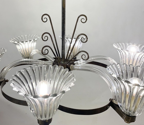 Image 1 of Mid Century Moderne Kroonluchter, Murano, Barovier-stijl, 1950S