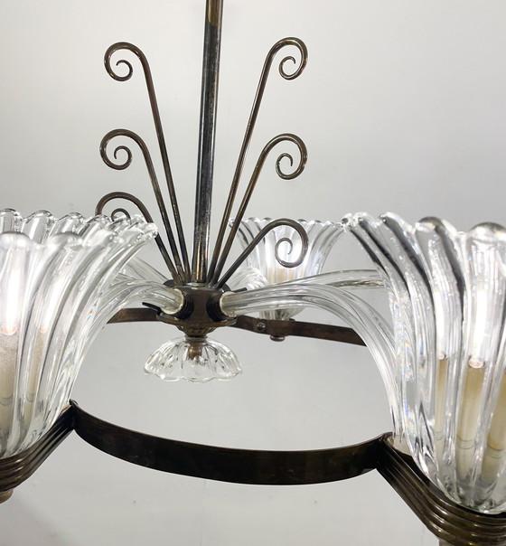 Image 1 of Mid Century Moderne Kroonluchter, Murano, Barovier-stijl, 1950S