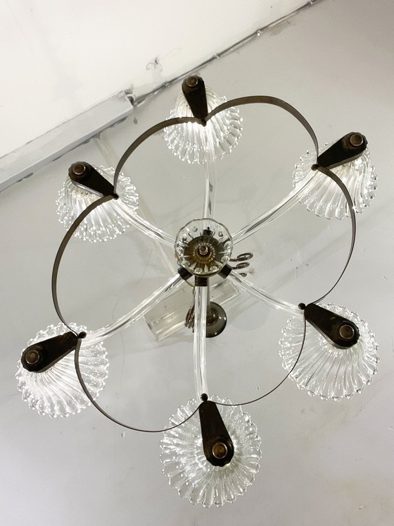 Image 1 of Mid Century Moderne Kroonluchter, Murano, Barovier-stijl, 1950S