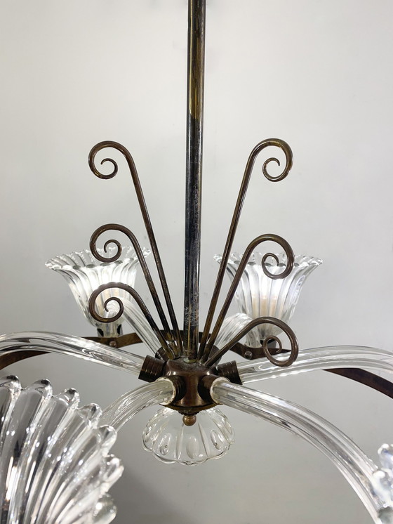 Image 1 of Mid Century Moderne Kroonluchter, Murano, Barovier-stijl, 1950S