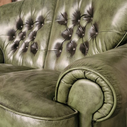 Haeck 2-Zits Timeless Chesterfield Bank – Antiek Groen, Leer