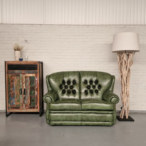 Haeck 2-Zits Timeless Chesterfield Bank – Antiek Groen, Leer