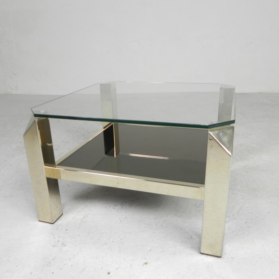 Image 1 of Belgo Chrom salontafel met 2 glasplaten, jaren 70