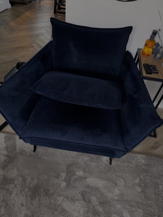 Image 1 of Zitmaxx Dordoni Bank & Fauteuil Donkerblauw Velvet