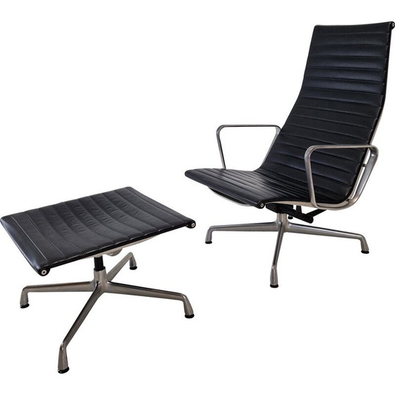 Image 1 of Vintage fauteuil met voetenbankje van Charles en Ray Eames in aluminium voor Vitra, 1999