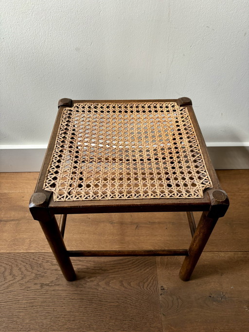 Vintage Houten En Rotan Krukje