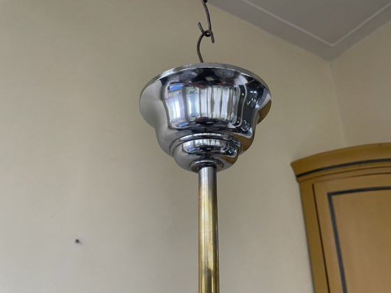 Image 1 of Lamp Modernistisch 4 Arms Matglazen Schalen Chroom Art Deco 1930 Frans