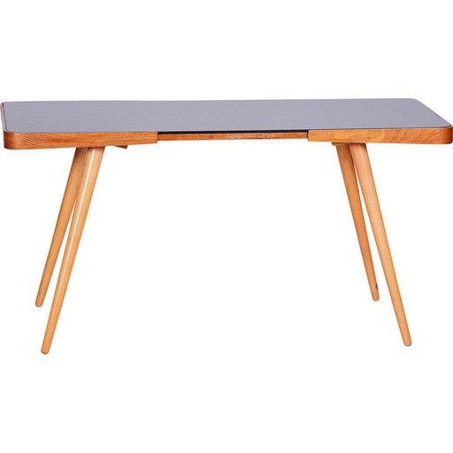 Vintage beuken en opaxit glazen salontafel door Interier Praha, Tsjecho-Slowakije 1960