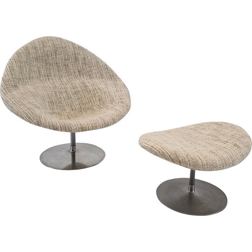 Vintage Globe fauteuil met voetenbankje van Pierre Paulin voor Artifort, 1970
