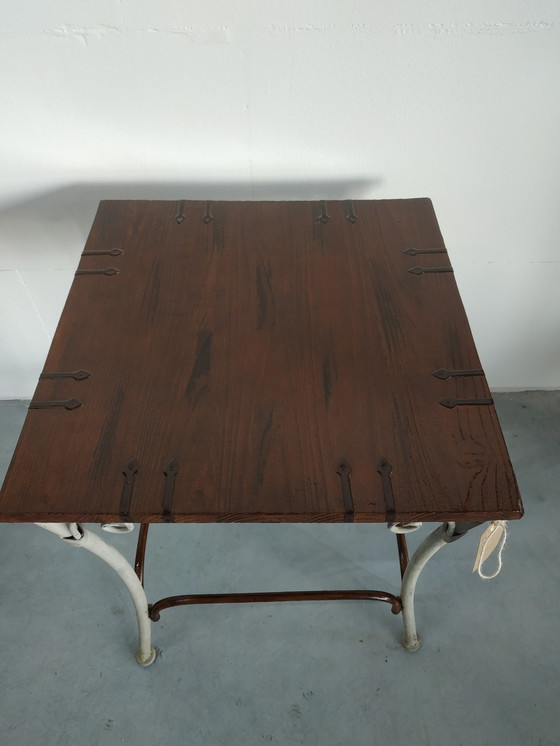 Image 1 of Brocante Hout Metalen Bijzettafel Plantentafel