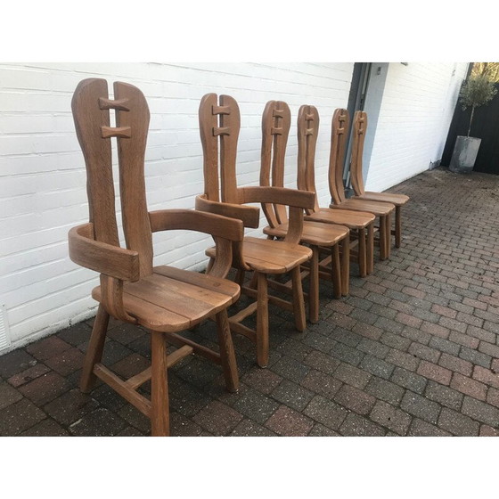 Image 1 of Set van 6 vintage brutalistische stoelen van het ambachtelijke huis De Puydt, België 1960