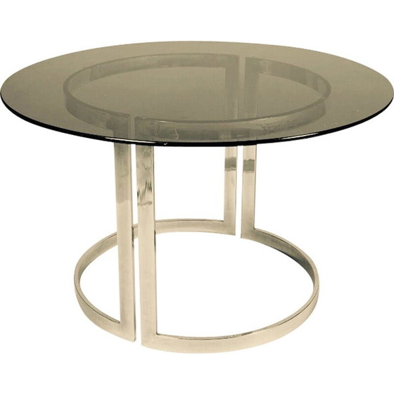 Image 1 of Ronde vintage tafel in glas en chroomstaal van Vittorio Introini voor Saporiti, Italië 1970