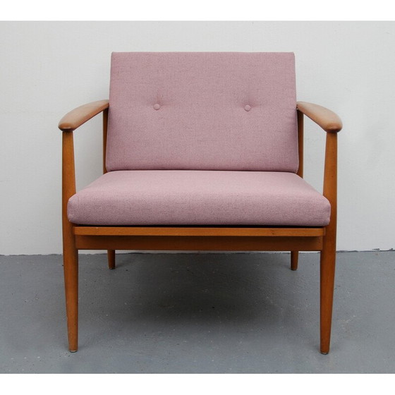Image 1 of Vintage scandinavische roze fauteuil in beukenhout - jaren 1960