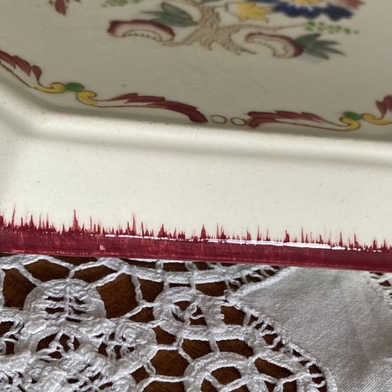 Image 1 of Antiek langwerpig aardewerk achthoekig onderzettertje