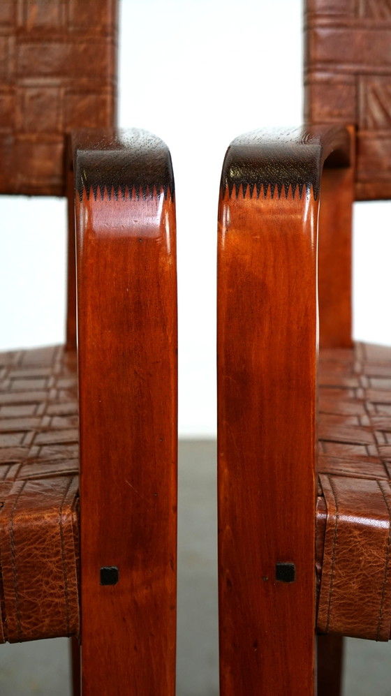 Image 1 of 2 x Schuitema design shaker stoel met gevlochten lederen zitting en rugleuning