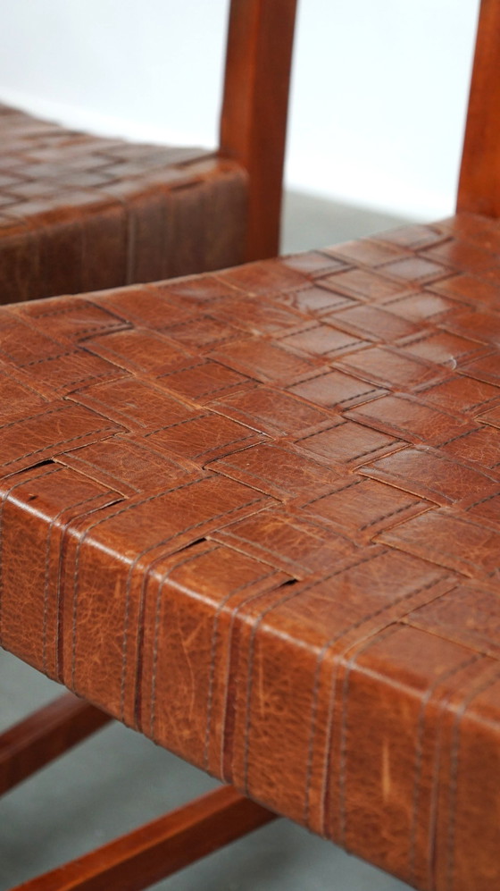 Image 1 of 2 x Schuitema design shaker stoel met gevlochten lederen zitting en rugleuning